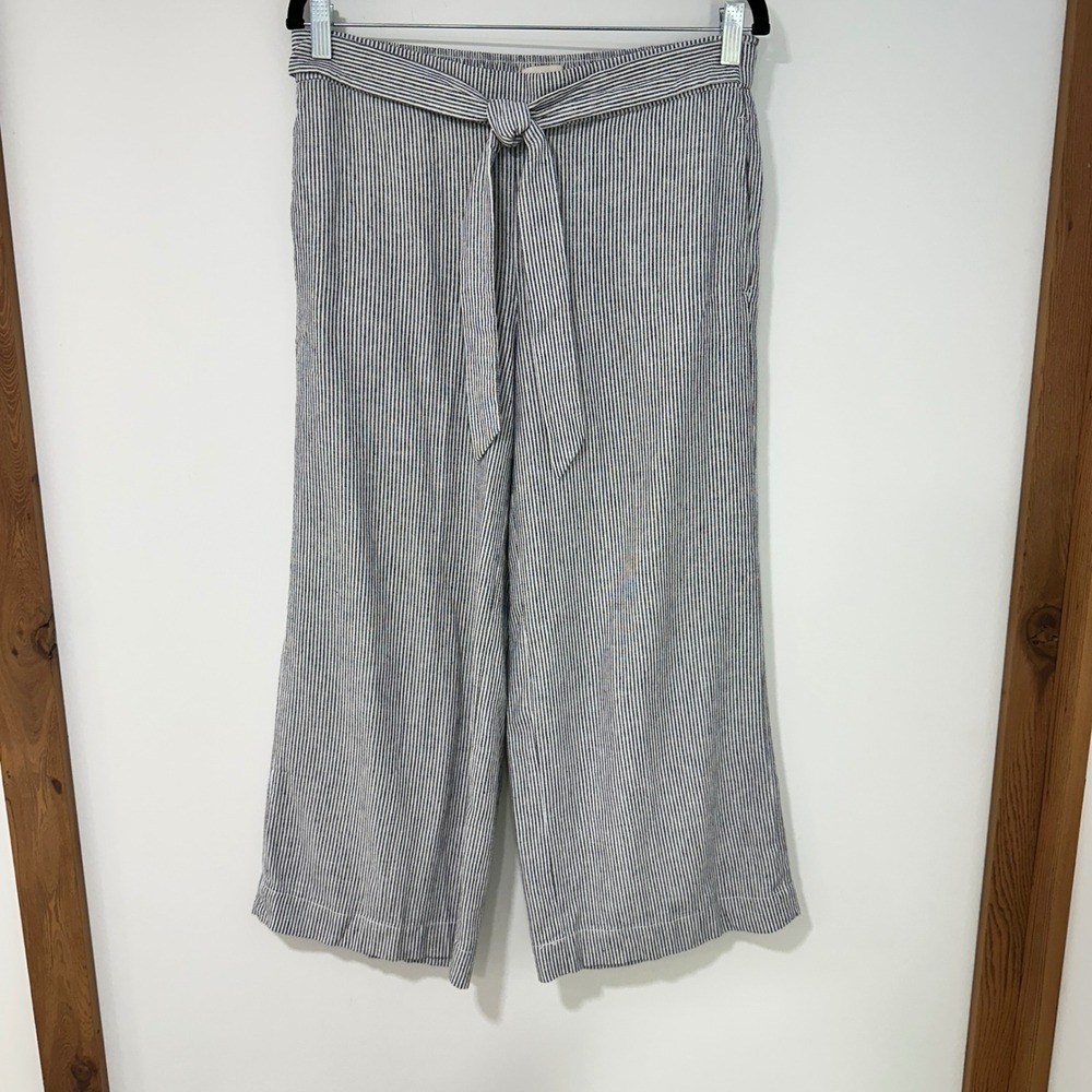 Loft‎ Outlet Women Pants Wide Leg Crop Linen Blend Small Blue Coastal Minimalist
